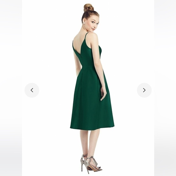 NWT ALFRED SUNG  D777 V-Neck Faux Wrap Cocktail Dress Hunter Green Size 18 - Picture 6 of 16
